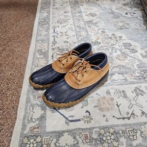 L.L. Bean Women's Tan and Navy Rain Boots